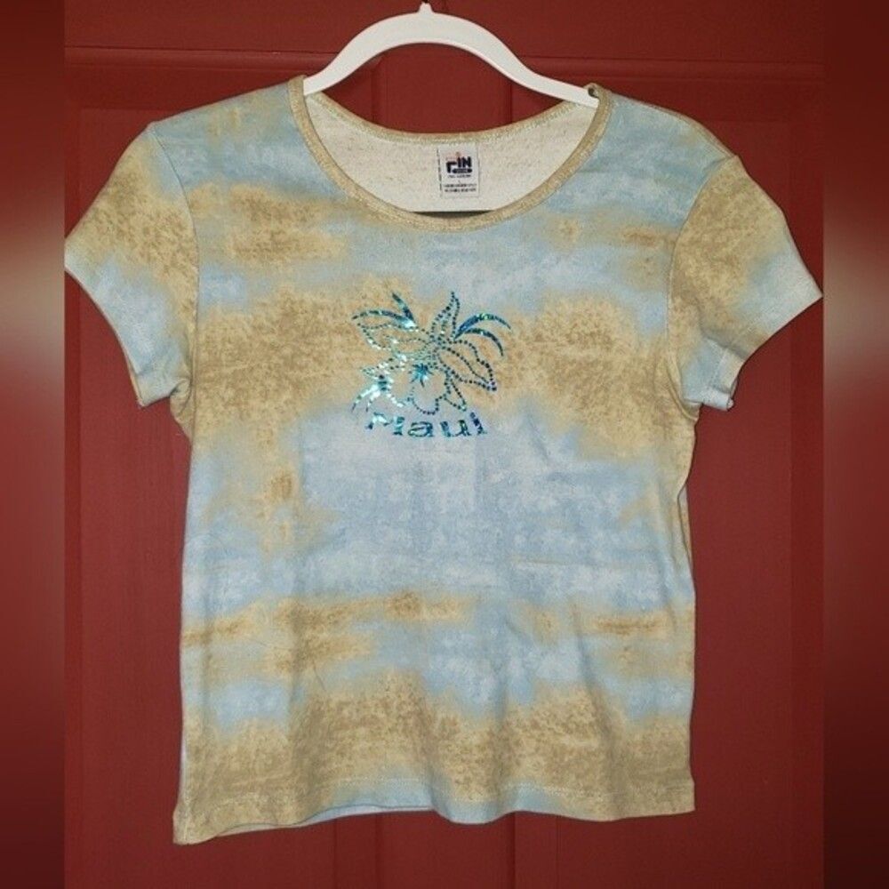 Girls Large"Maui" T-shirt. Light blue/tan. Excellent Condition. So cute!
